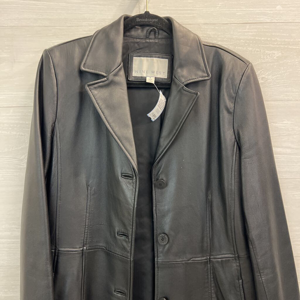 Nine West Black 100% Leather 3 Button Jacket Medium