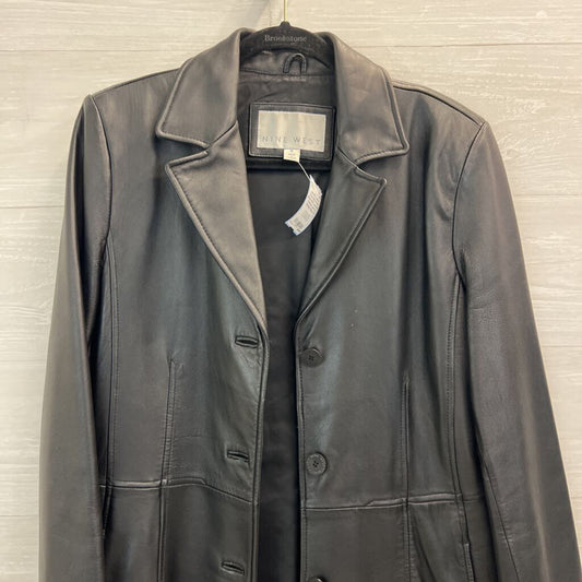 Nine West Black 100% Leather 3 Button Jacket Medium