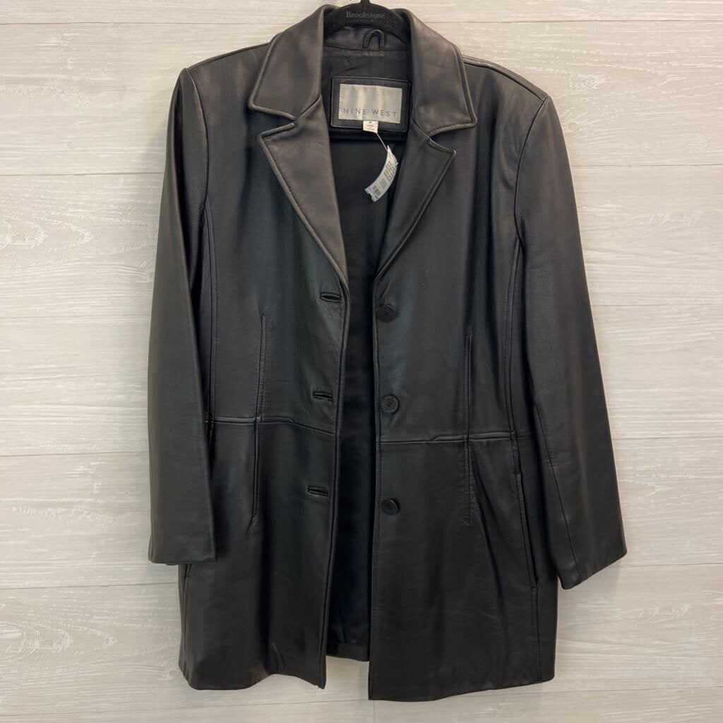 Nine West Black 100% Leather 3 Button Jacket Medium