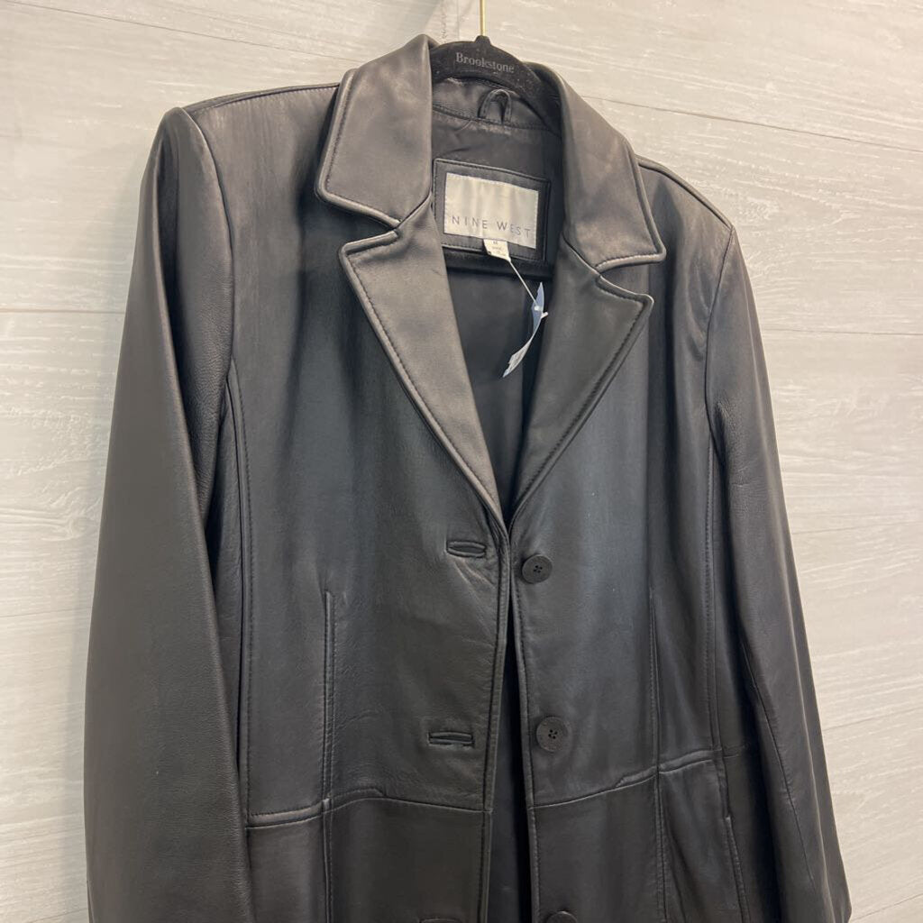 Nine West Black 100% Leather 3 Button Jacket Medium