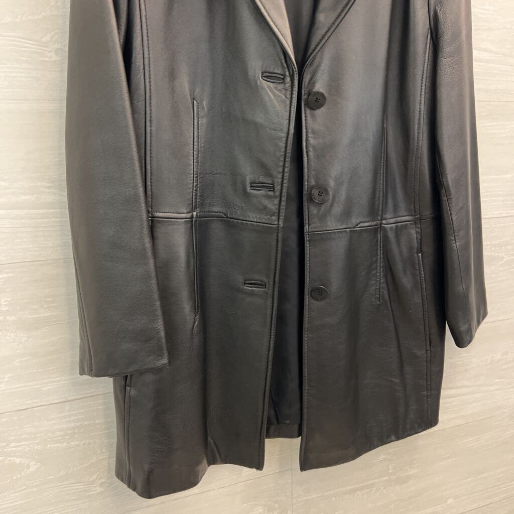 Nine West Black 100% Leather 3 Button Jacket Medium