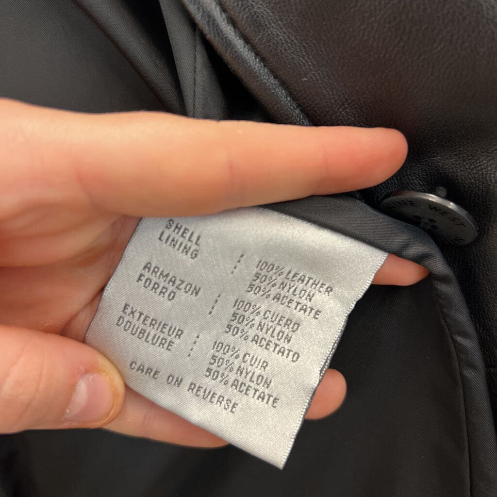 Nine West Black 100% Leather 3 Button Jacket Medium