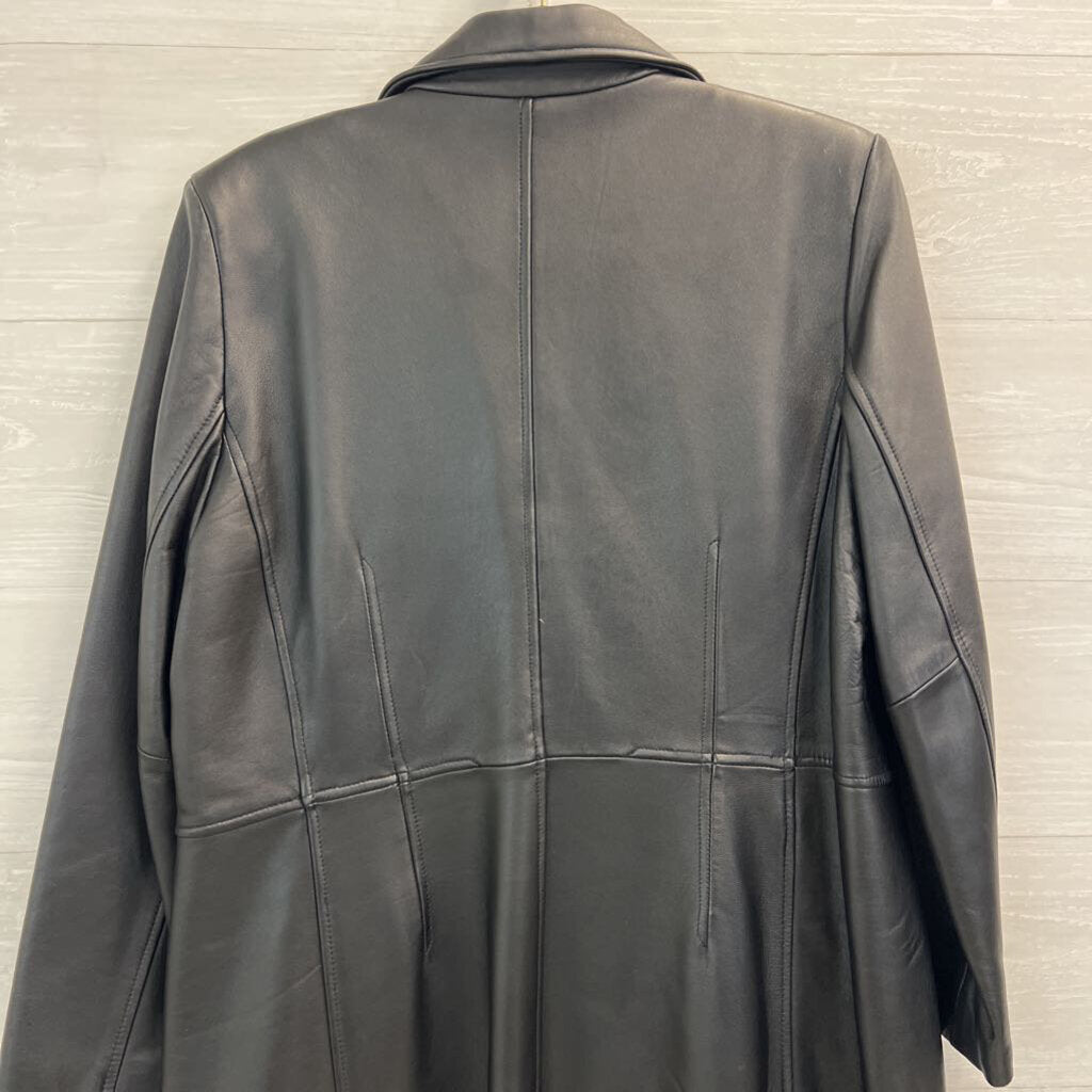 Nine West Black 100% Leather 3 Button Jacket Medium