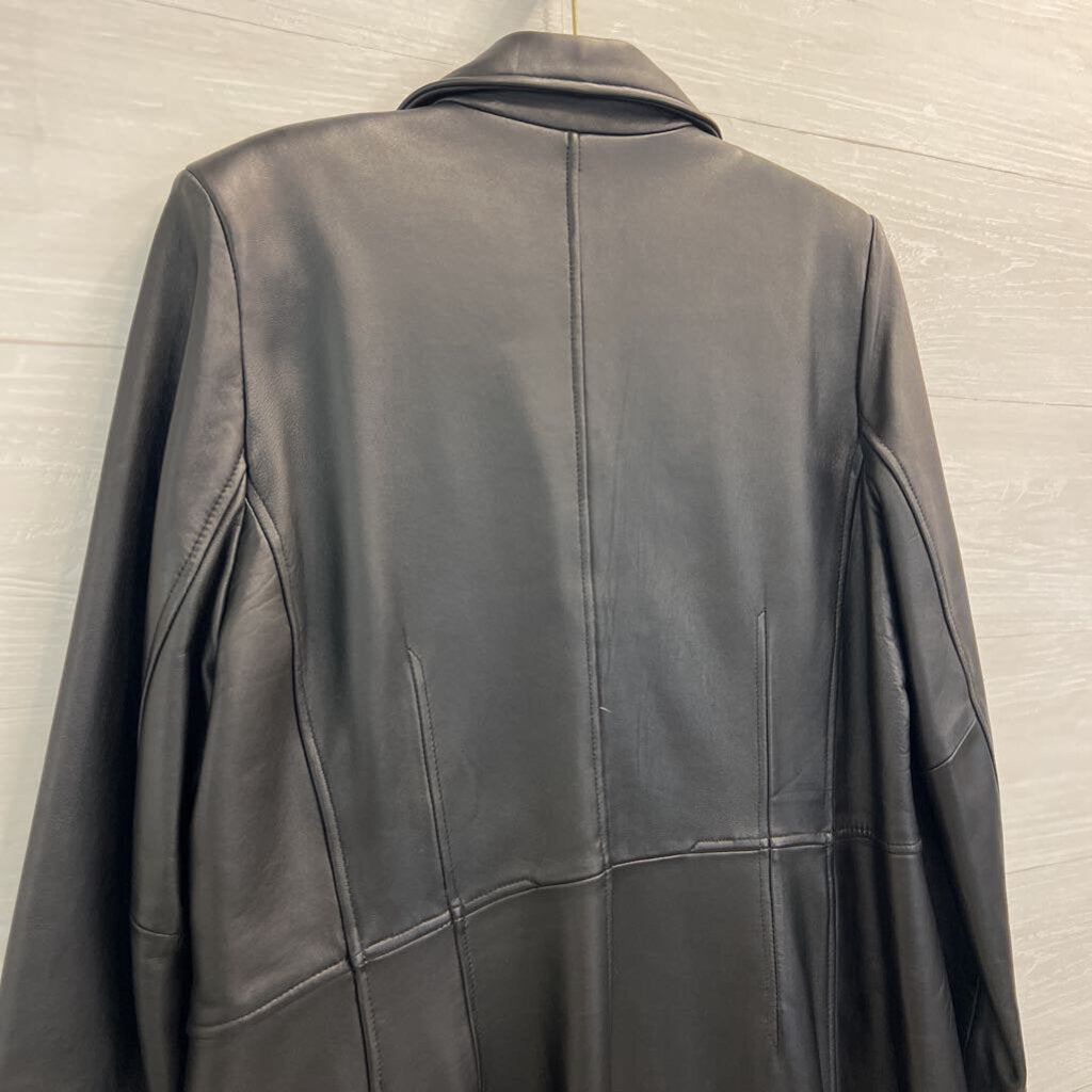 Nine West Black 100% Leather 3 Button Jacket Medium