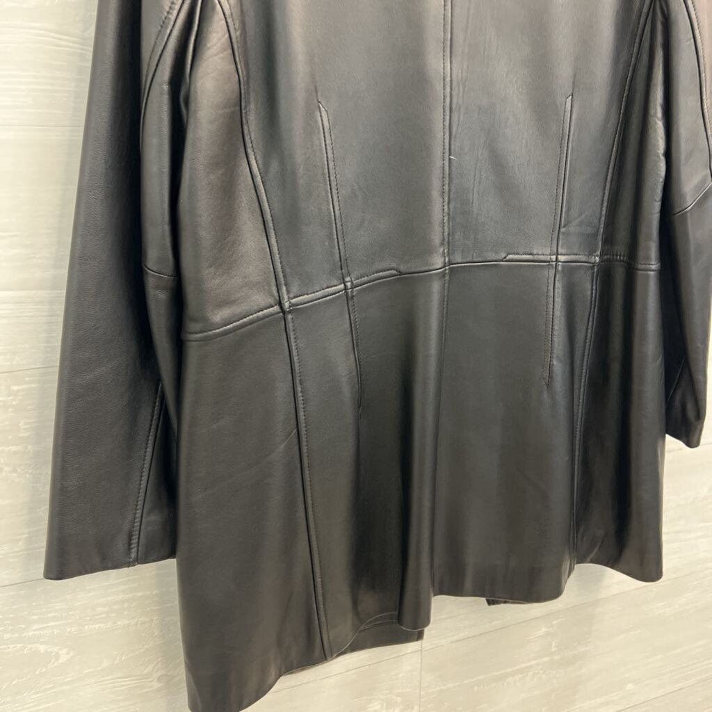 Nine West Black 100% Leather 3 Button Jacket Medium