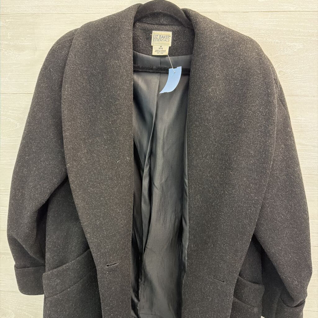 Liz Baker Grey 100% Wool Long Jacket 8 Petite