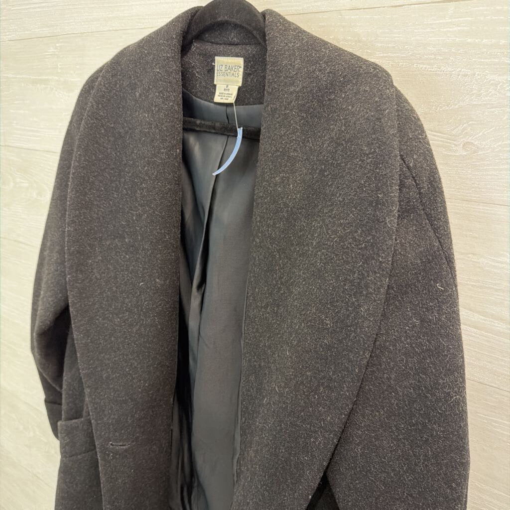 Liz Baker Grey 100% Wool Long Jacket 8 Petite
