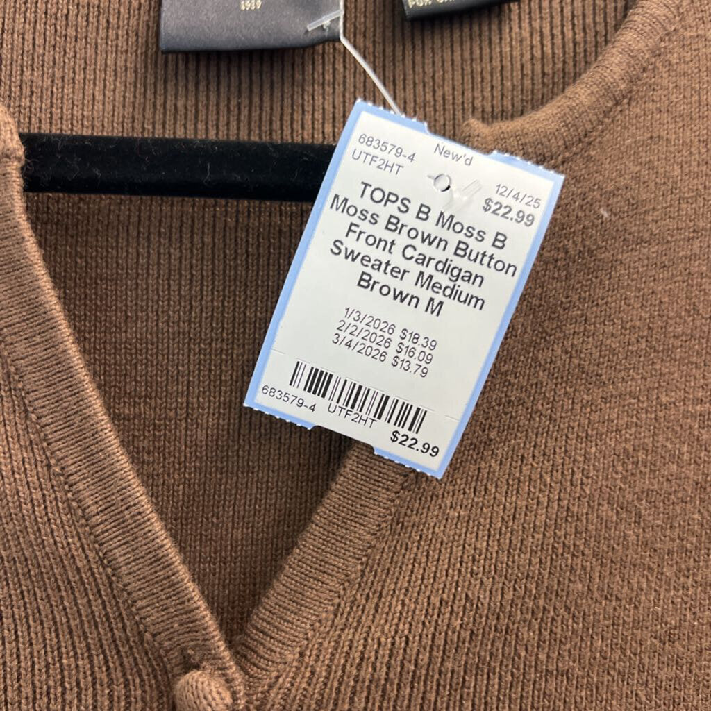 B Moss Brown Button Front Cardigan Sweater Medium