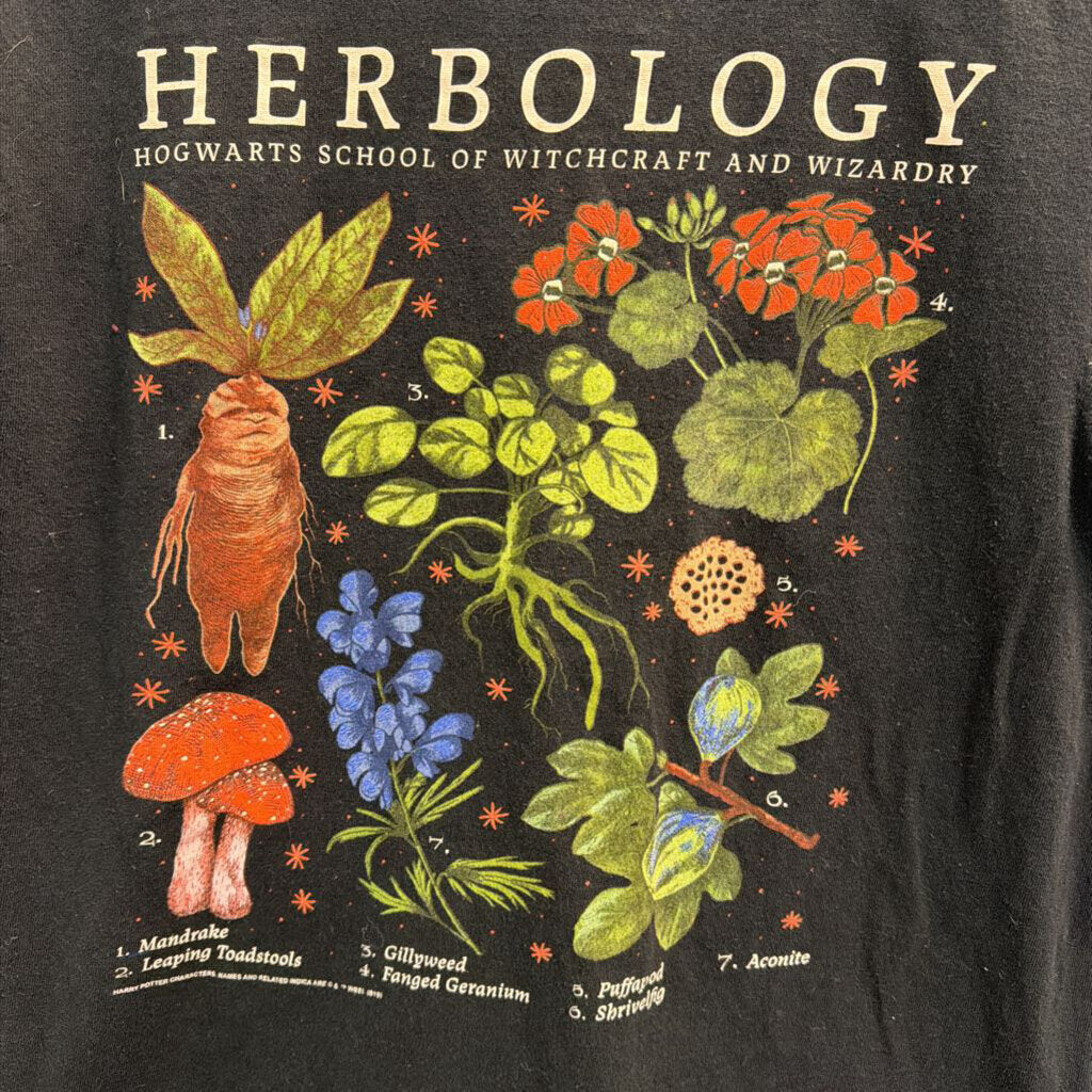 Harry Potter Black/ Multi Herbology Short Sleeve Graphic Tee Medium