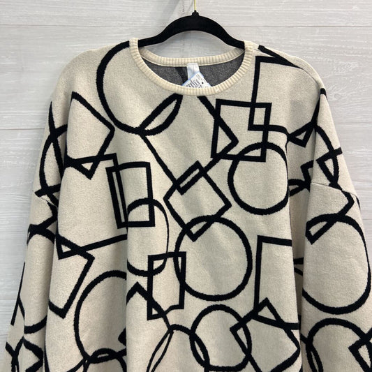 Wynne Layers Cream/ Black Geometric Print Sweater Top 2X