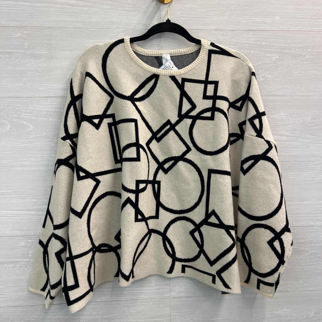 Wynne Layers Cream/ Black Geometric Print Sweater Top 2X