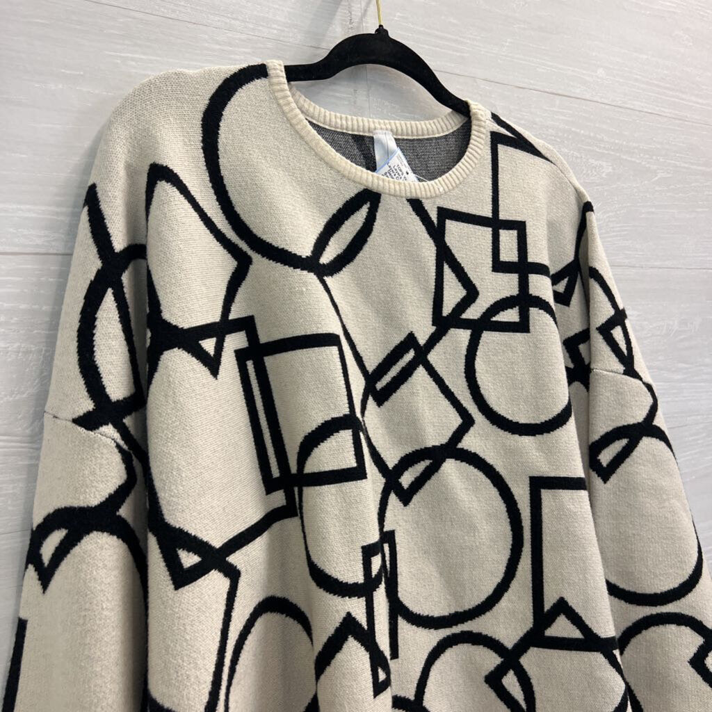 Wynne Layers Cream/ Black Geometric Print Sweater Top 2X