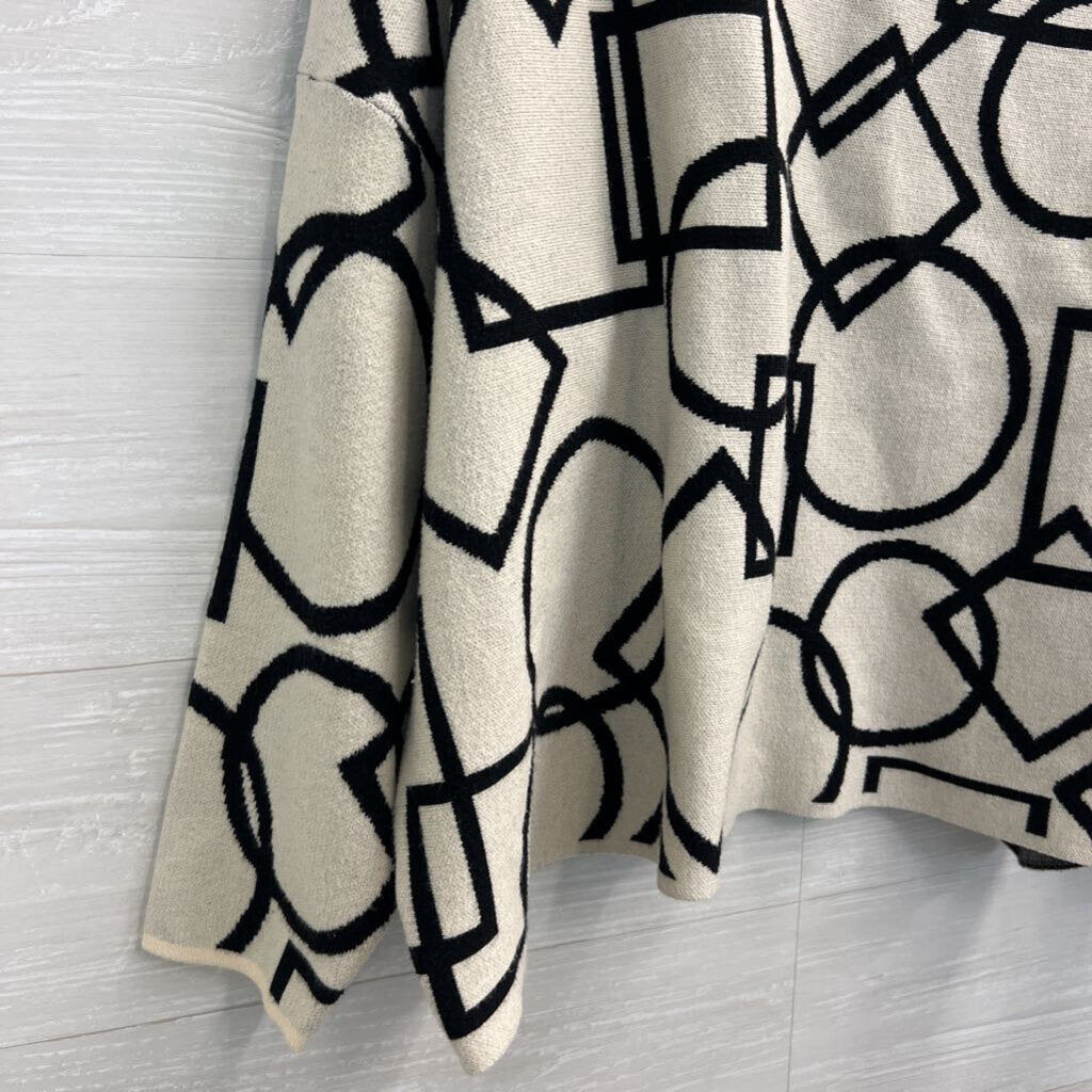 Wynne Layers Cream/ Black Geometric Print Sweater Top 2X