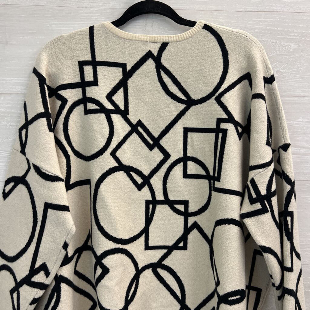Wynne Layers Cream/ Black Geometric Print Sweater Top 2X