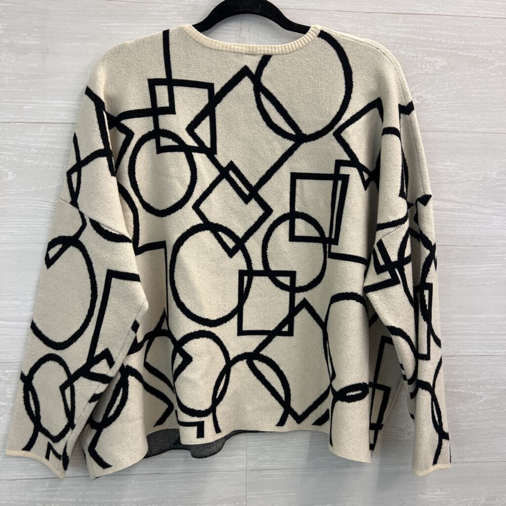 Wynne Layers Cream/ Black Geometric Print Sweater Top 2X