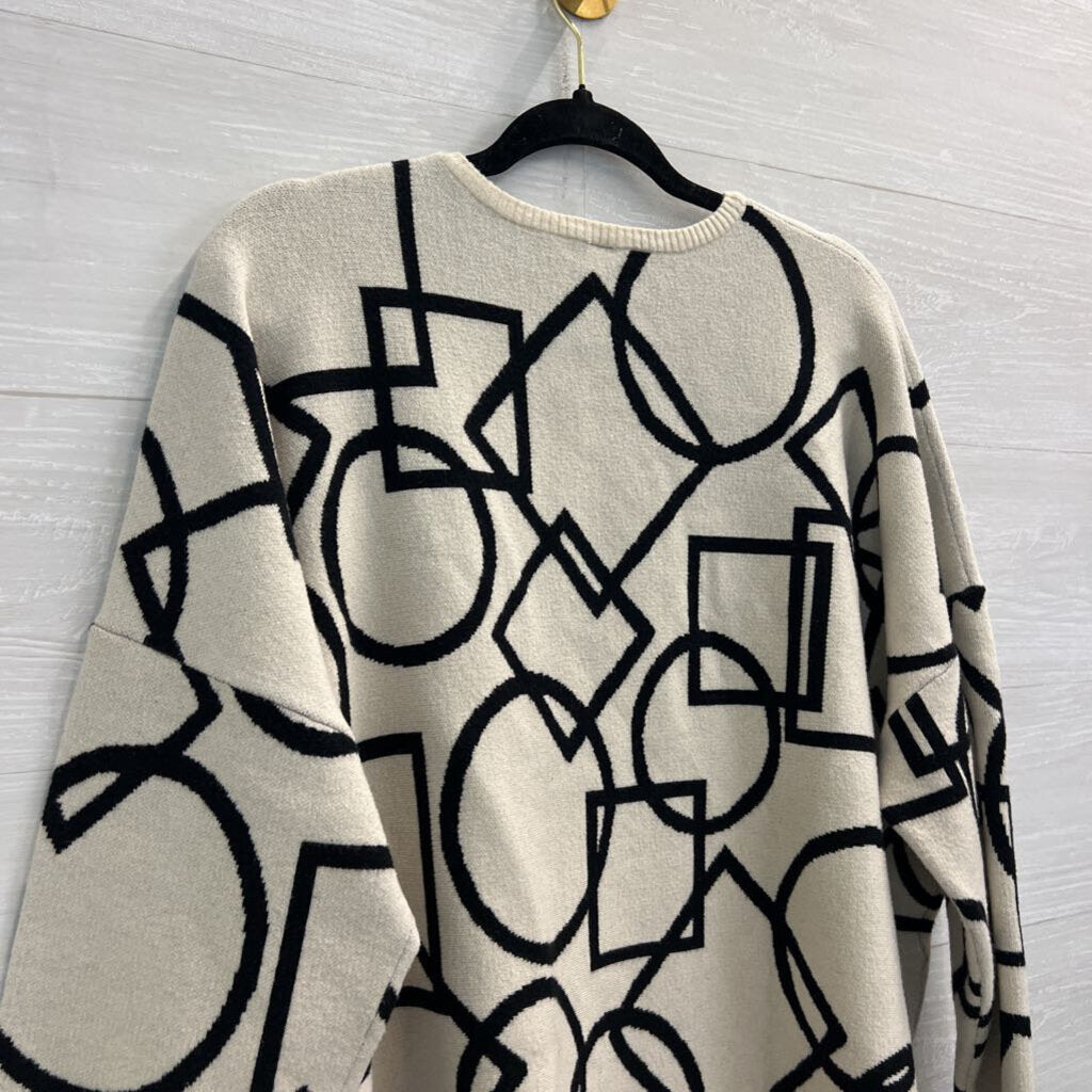 Wynne Layers Cream/ Black Geometric Print Sweater Top 2X
