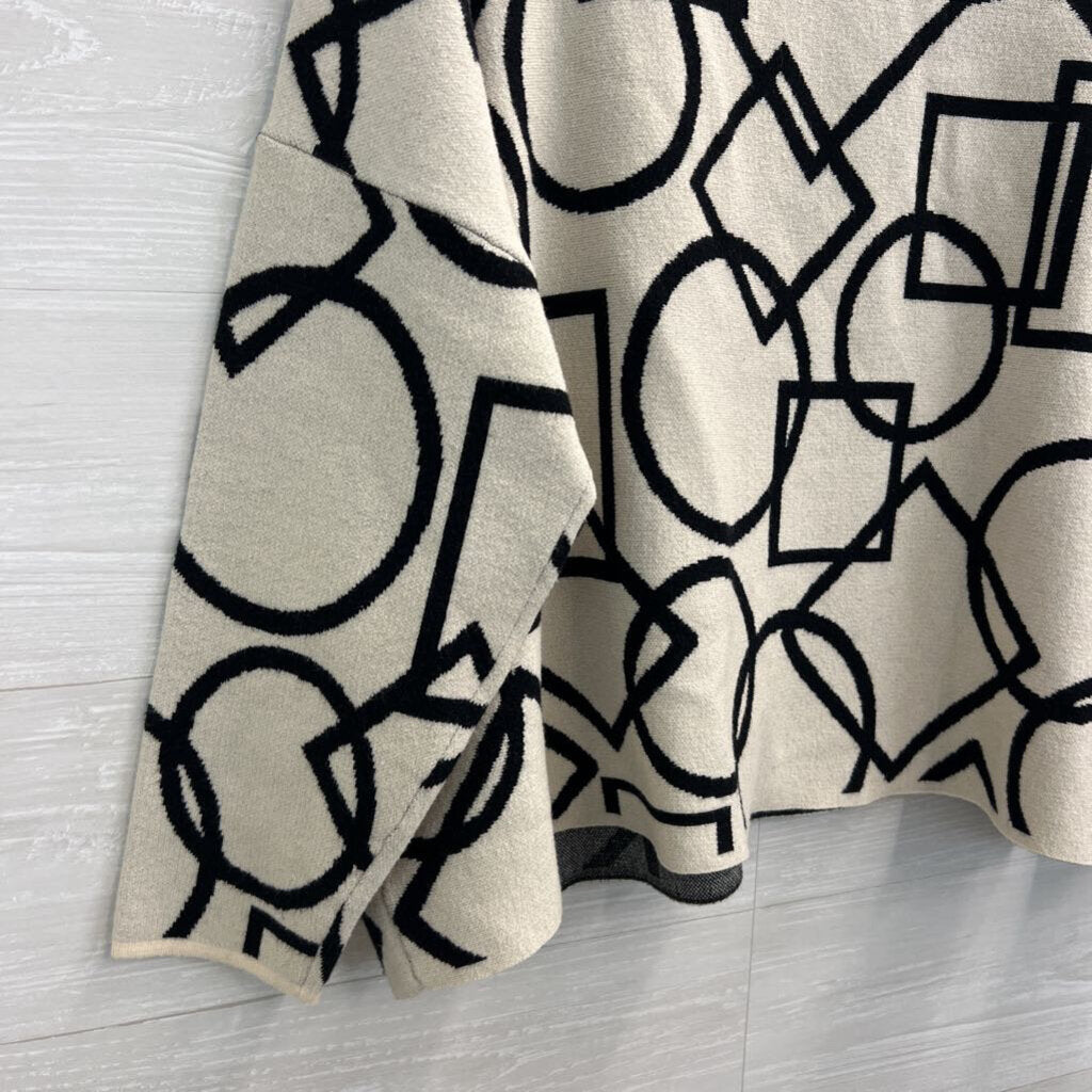 Wynne Layers Cream/ Black Geometric Print Sweater Top 2X