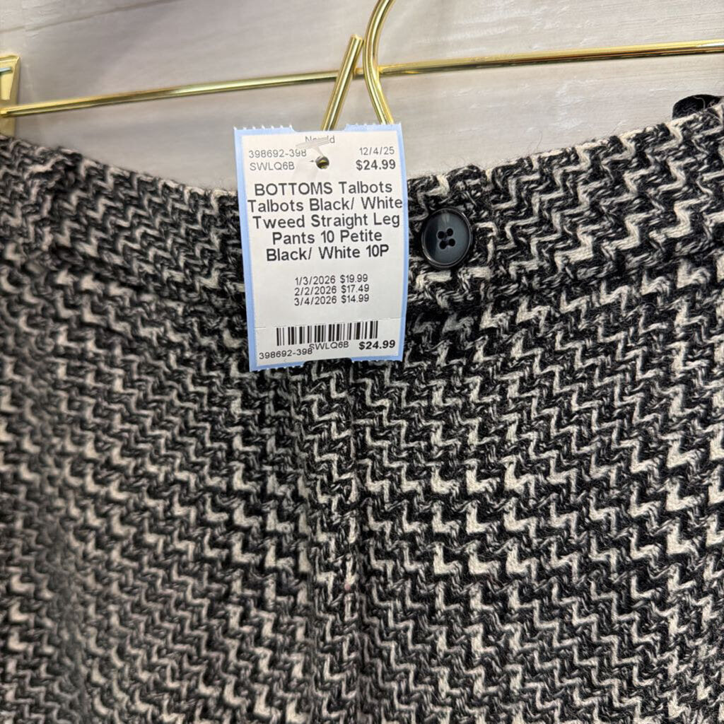 Talbots Black/ White Tweed Straight Leg Pants 10 Petite