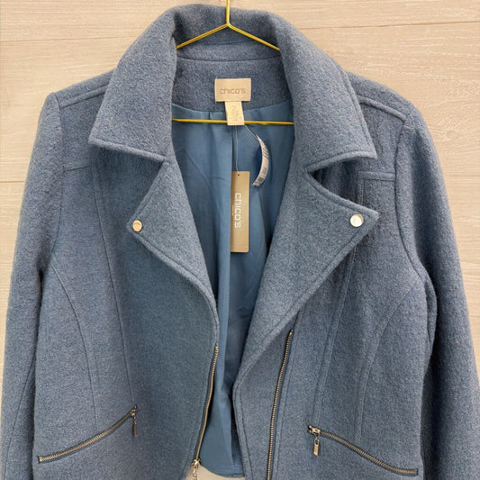 Chicos Blue Fleece Moto Jacket 2