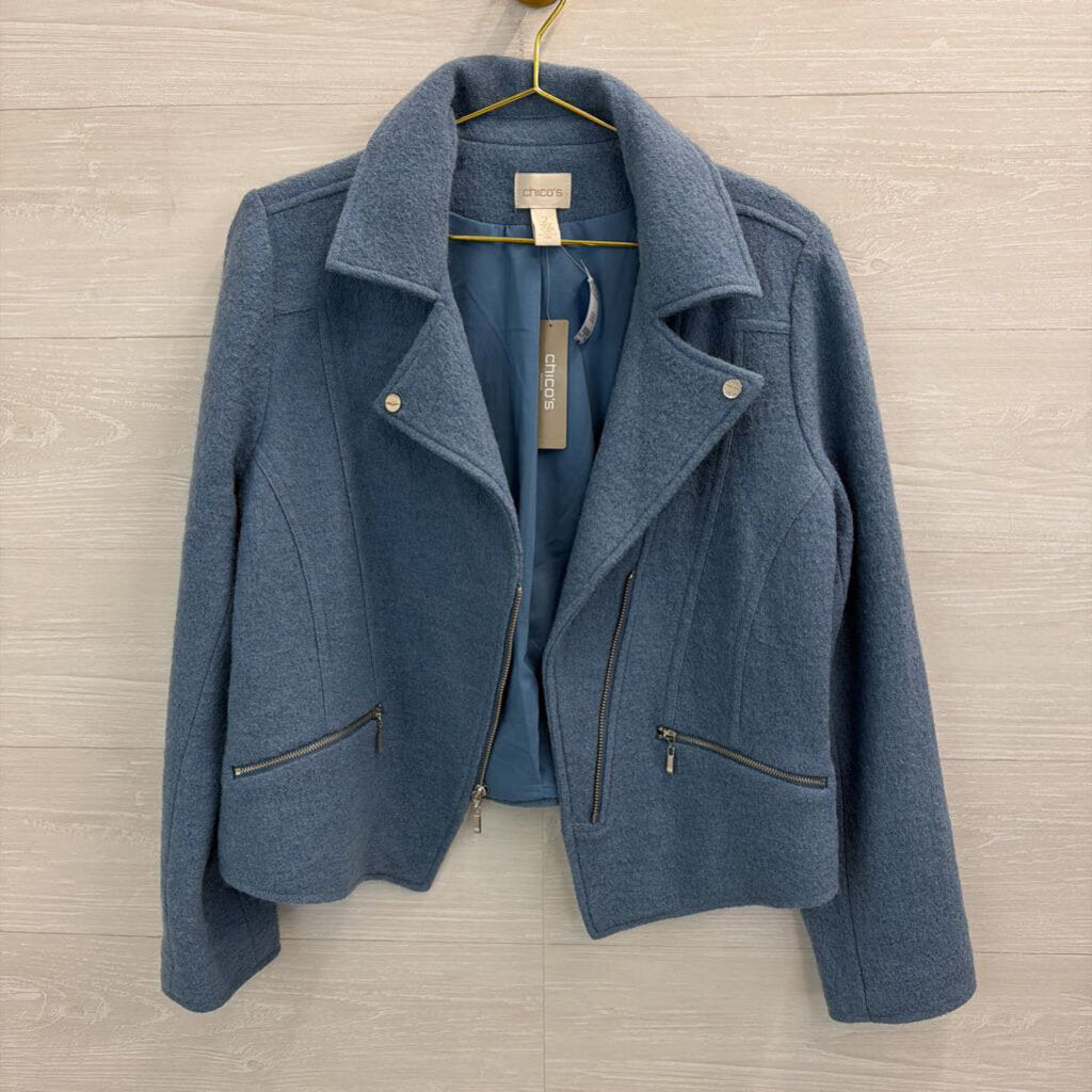 Chicos Blue Fleece Moto Jacket 2
