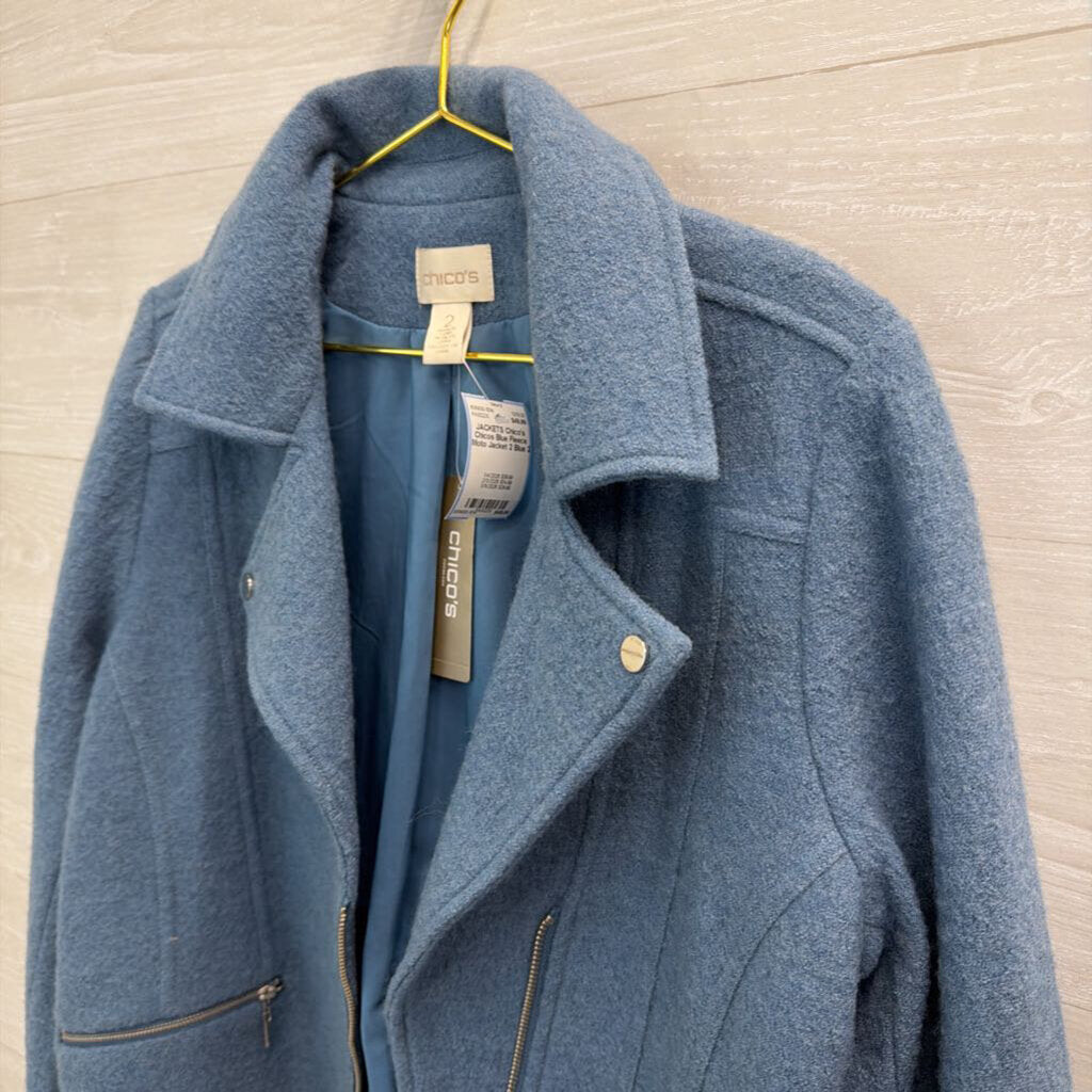Chicos Blue Fleece Moto Jacket 2