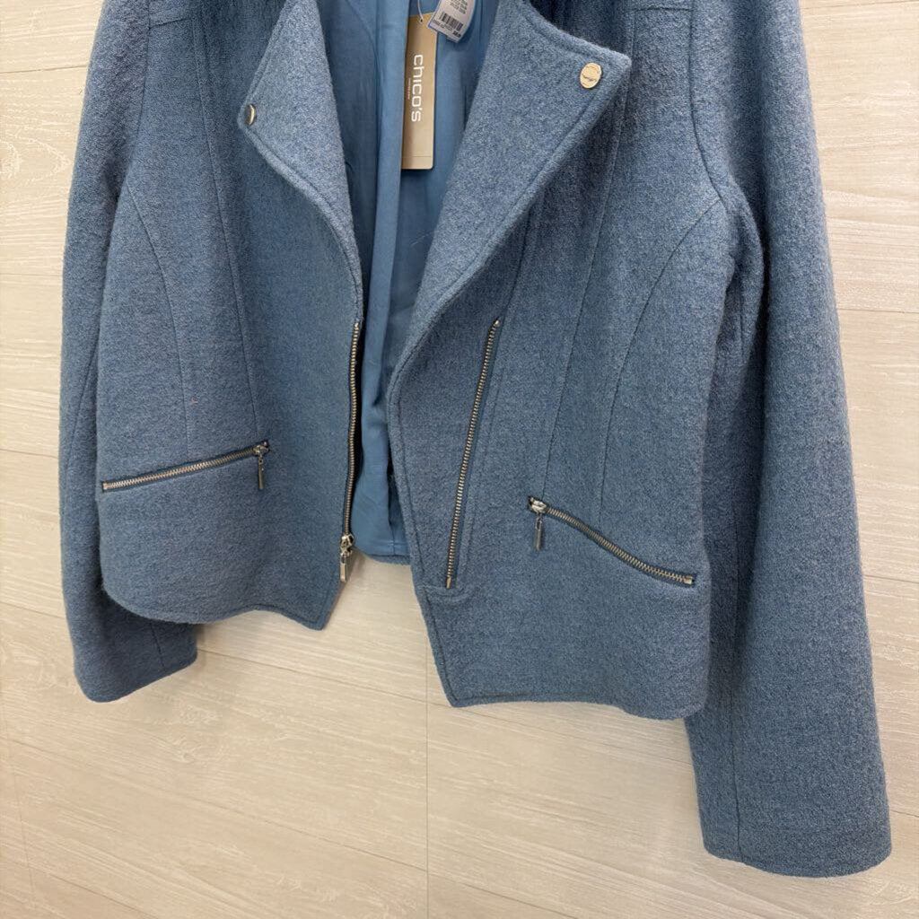 Chicos Blue Fleece Moto Jacket 2