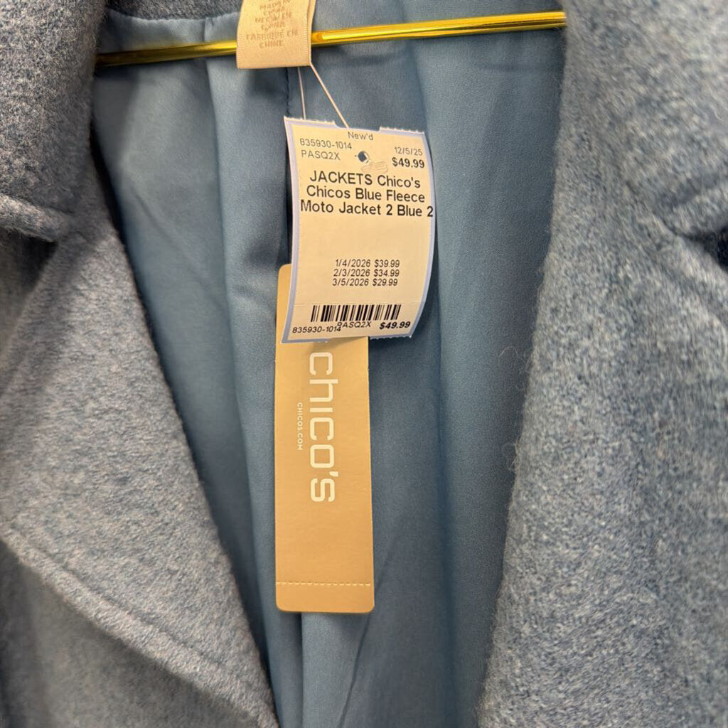 Chicos Blue Fleece Moto Jacket 2