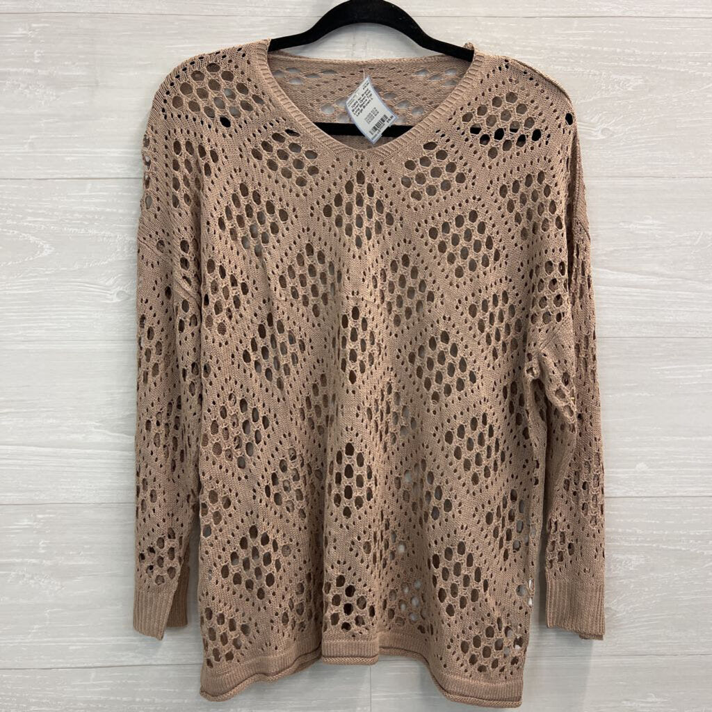 Brown Open Knit Long Sleeve Top Large