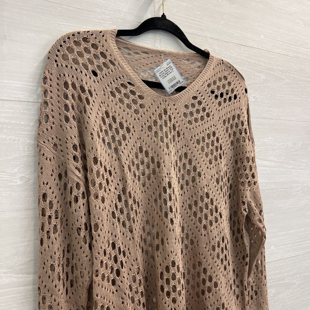 Brown Open Knit Long Sleeve Top Large