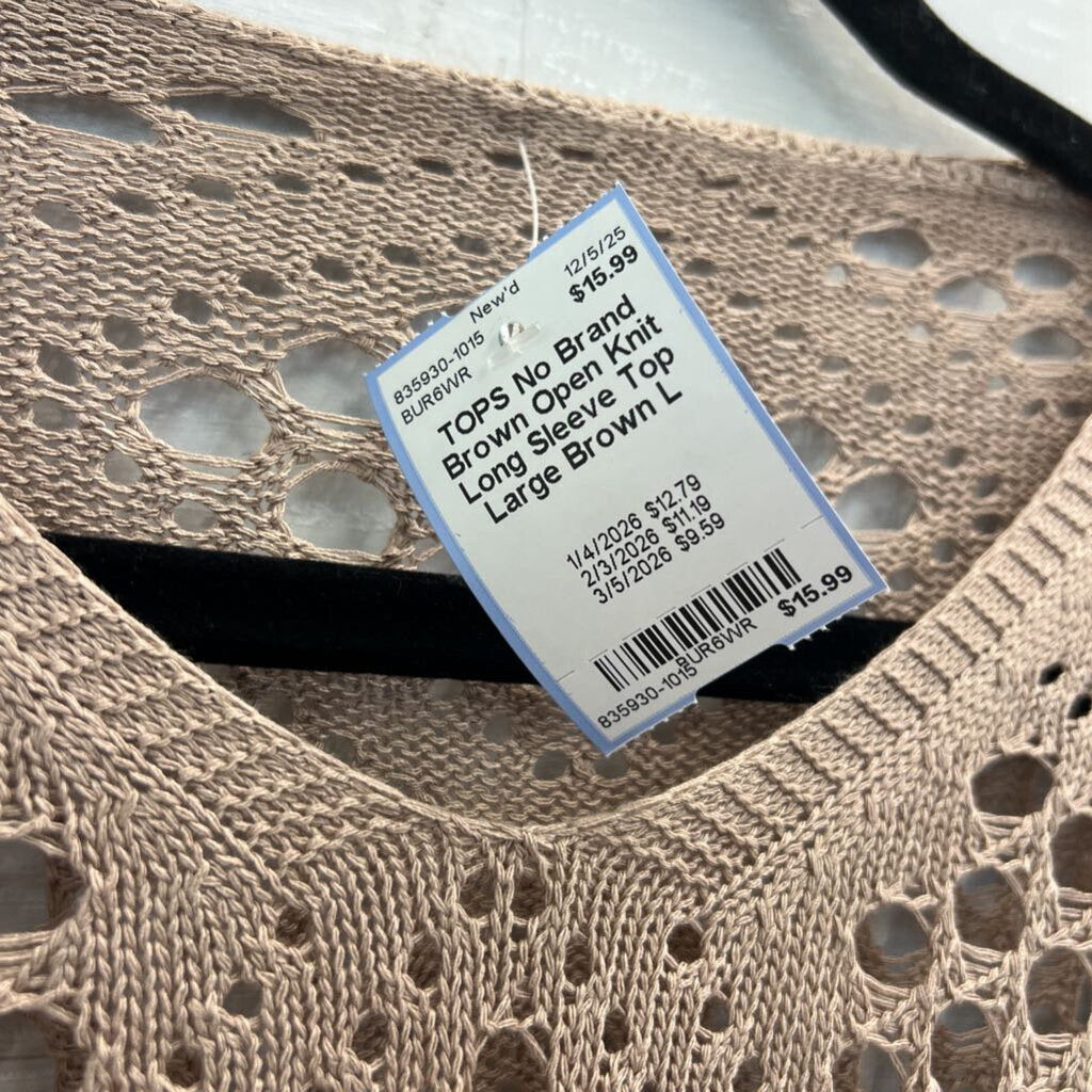 Brown Open Knit Long Sleeve Top Large