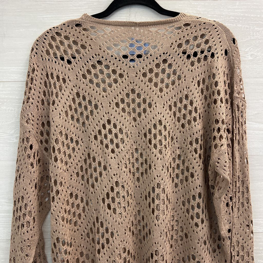 Brown Open Knit Long Sleeve Top Large