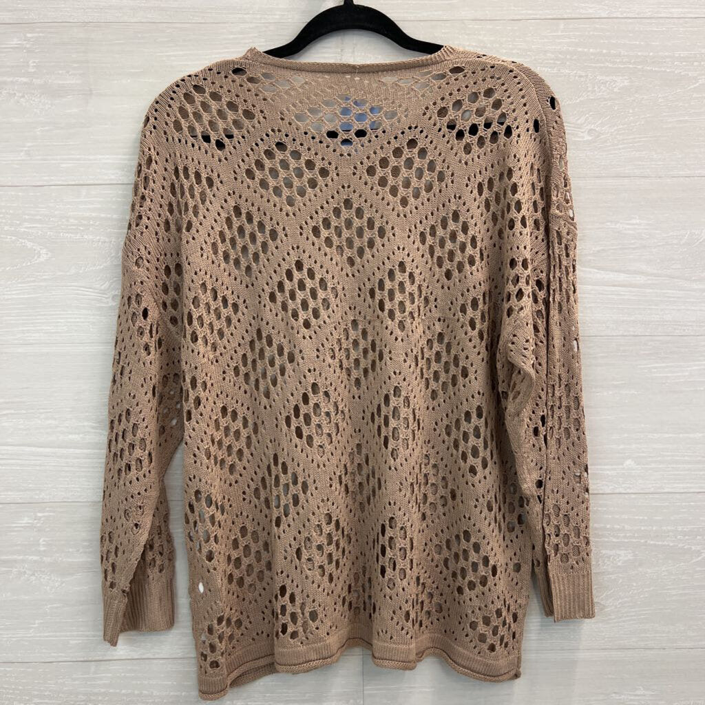 Brown Open Knit Long Sleeve Top Large
