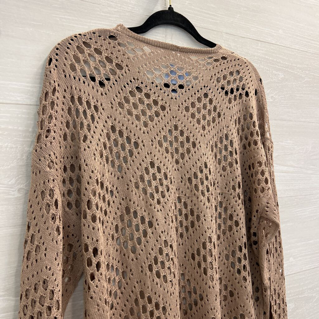 Brown Open Knit Long Sleeve Top Large