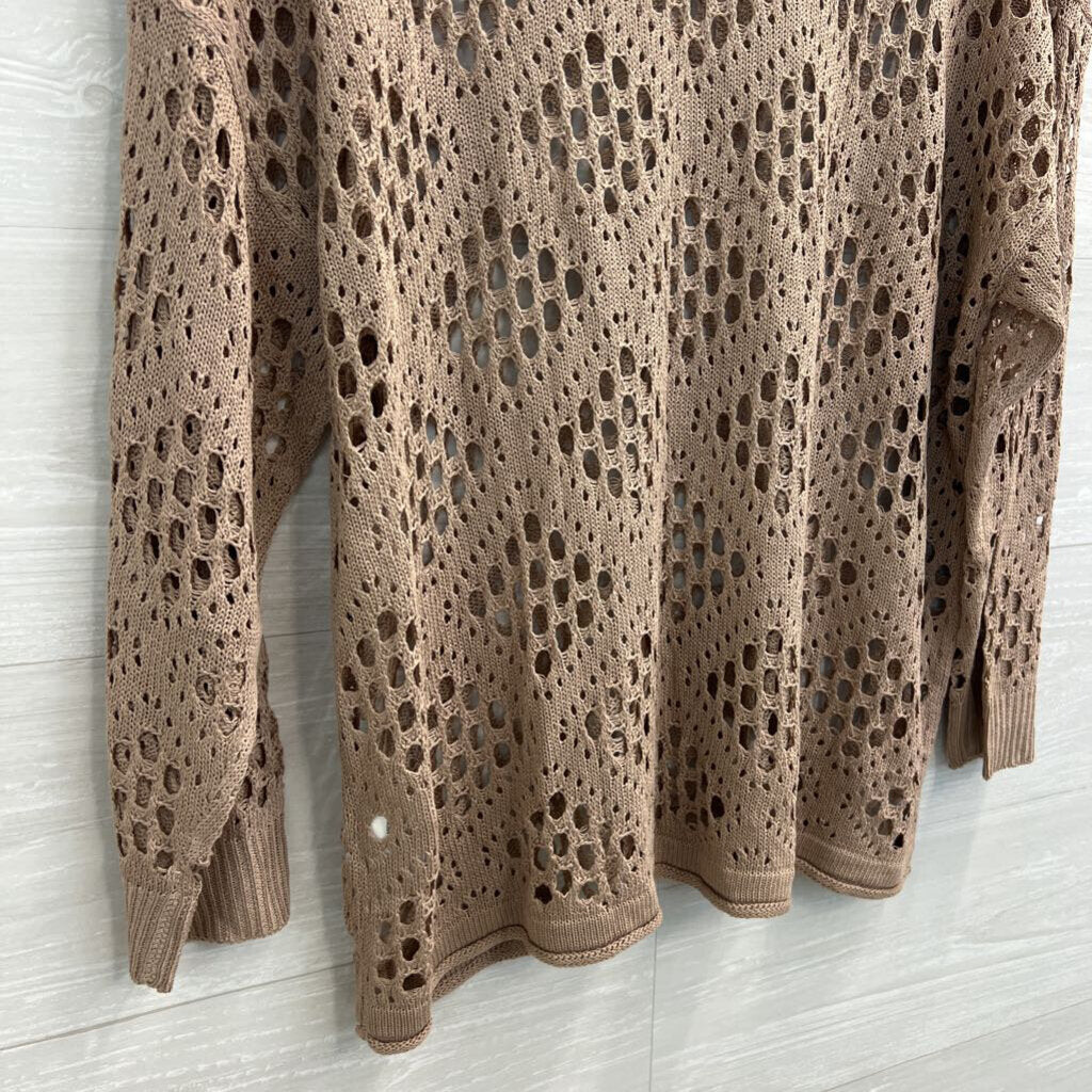 Brown Open Knit Long Sleeve Top Large