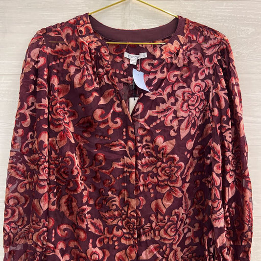 Chicos Burgundy Velvet Print Long Sleeve Top 12