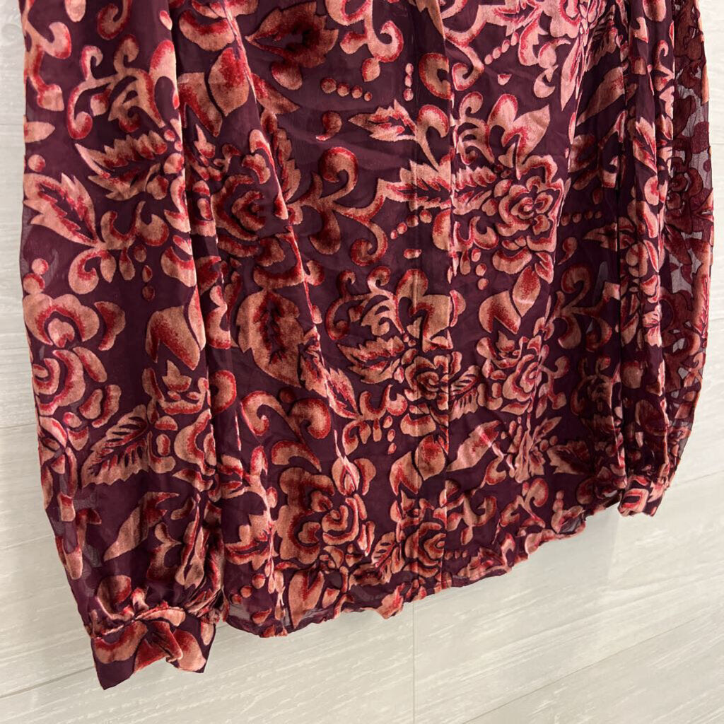 Chicos Burgundy Velvet Print Long Sleeve Top 12
