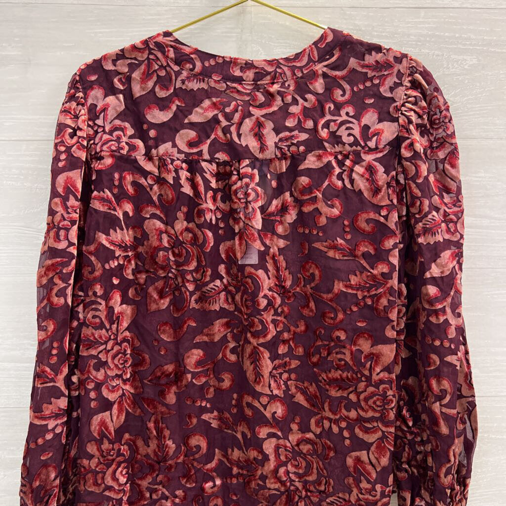 Chicos Burgundy Velvet Print Long Sleeve Top 12