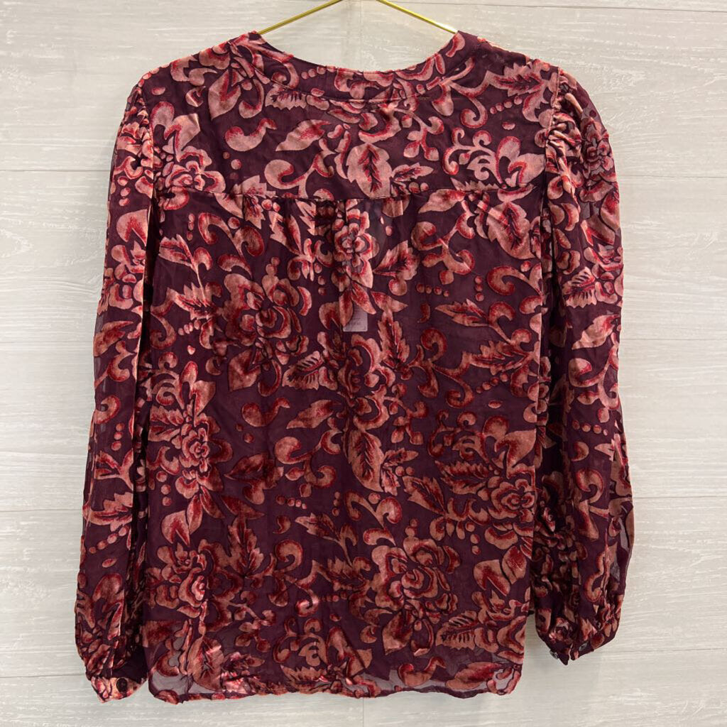 Chicos Burgundy Velvet Print Long Sleeve Top 12