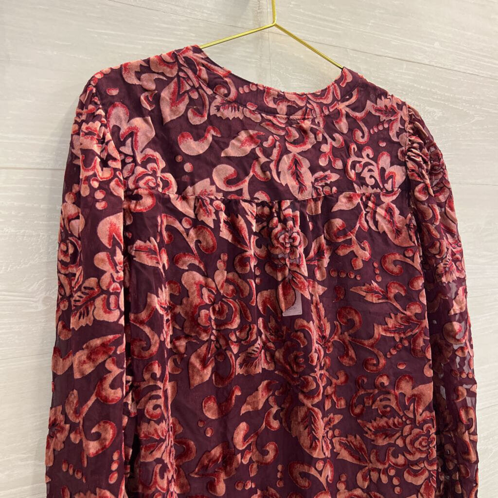 Chicos Burgundy Velvet Print Long Sleeve Top 12