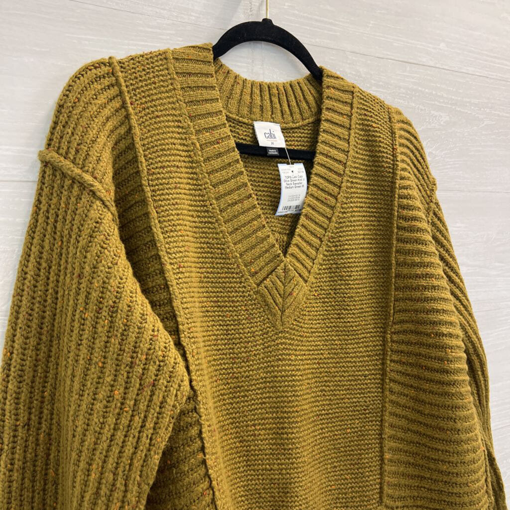 Cabi Olive Green Knit V Neck Sweater Medium