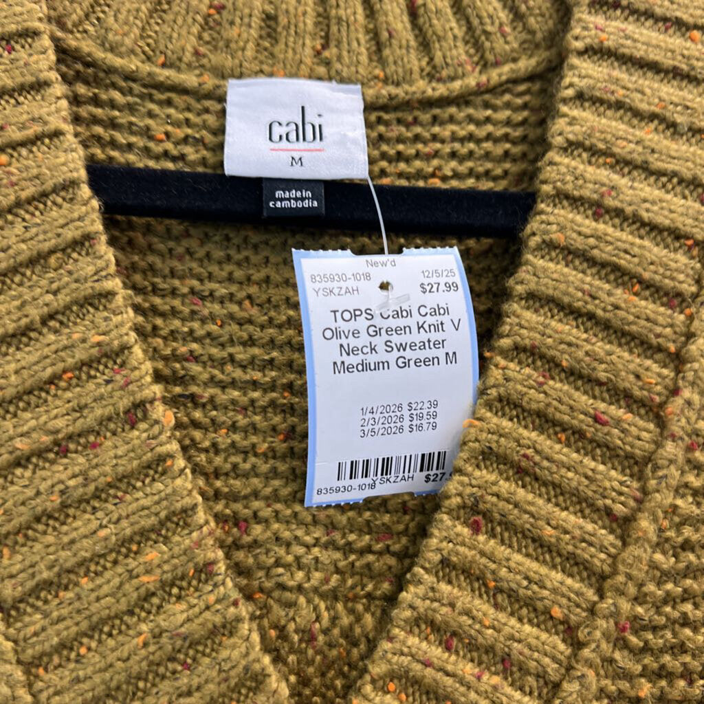 Cabi Olive Green Knit V Neck Sweater Medium