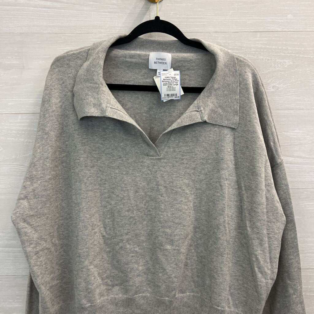 Things Between Grey Knit Long Sleeve Top With Collar Large