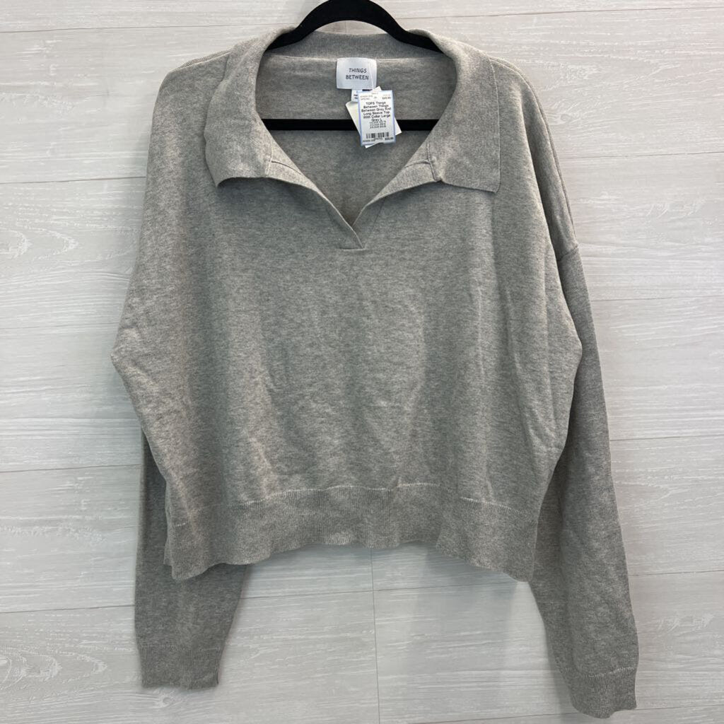 Things Between Grey Knit Long Sleeve Top With Collar Large
