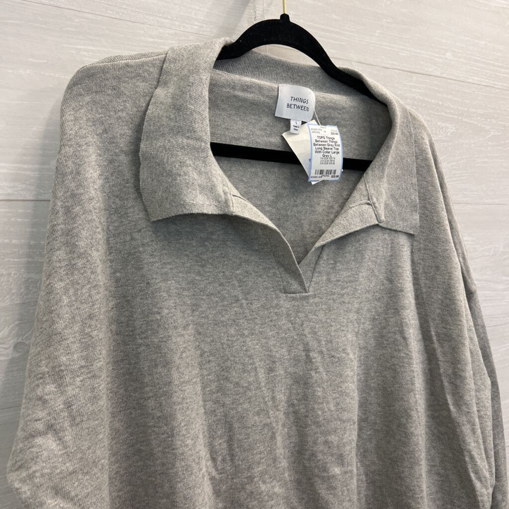 Things Between Grey Knit Long Sleeve Top With Collar Large