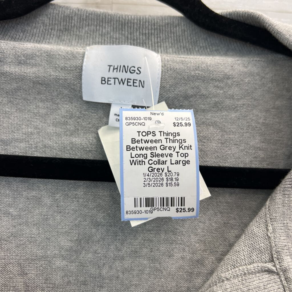 Things Between Grey Knit Long Sleeve Top With Collar Large