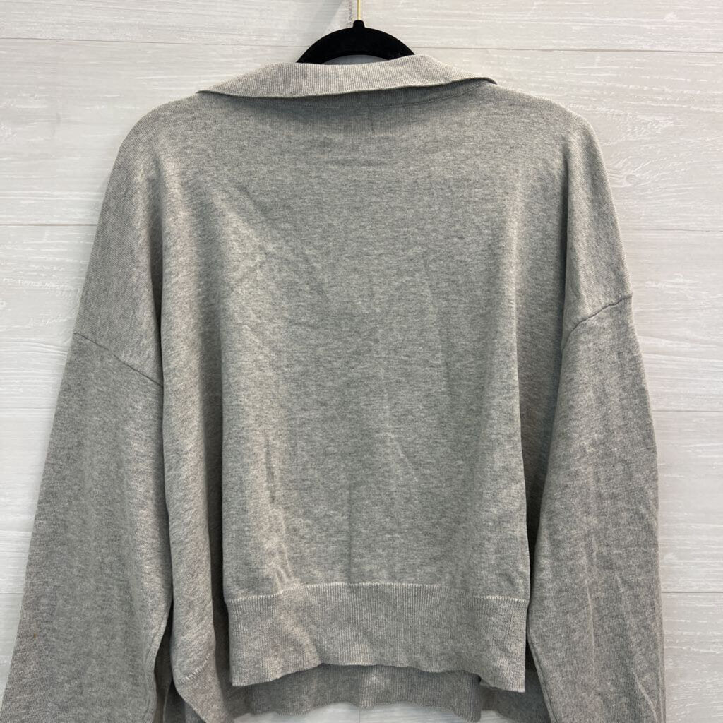 Things Between Grey Knit Long Sleeve Top With Collar Large