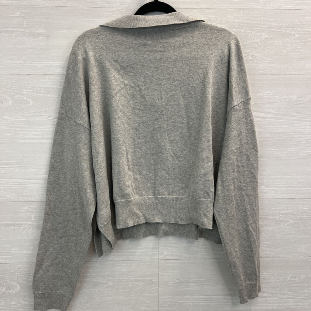 Things Between Grey Knit Long Sleeve Top With Collar Large