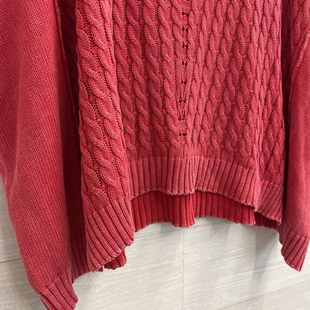 Artistic Works by Lu Pinkish Red Cable Knit Short Sleeve Boxy Sweater Top Medium