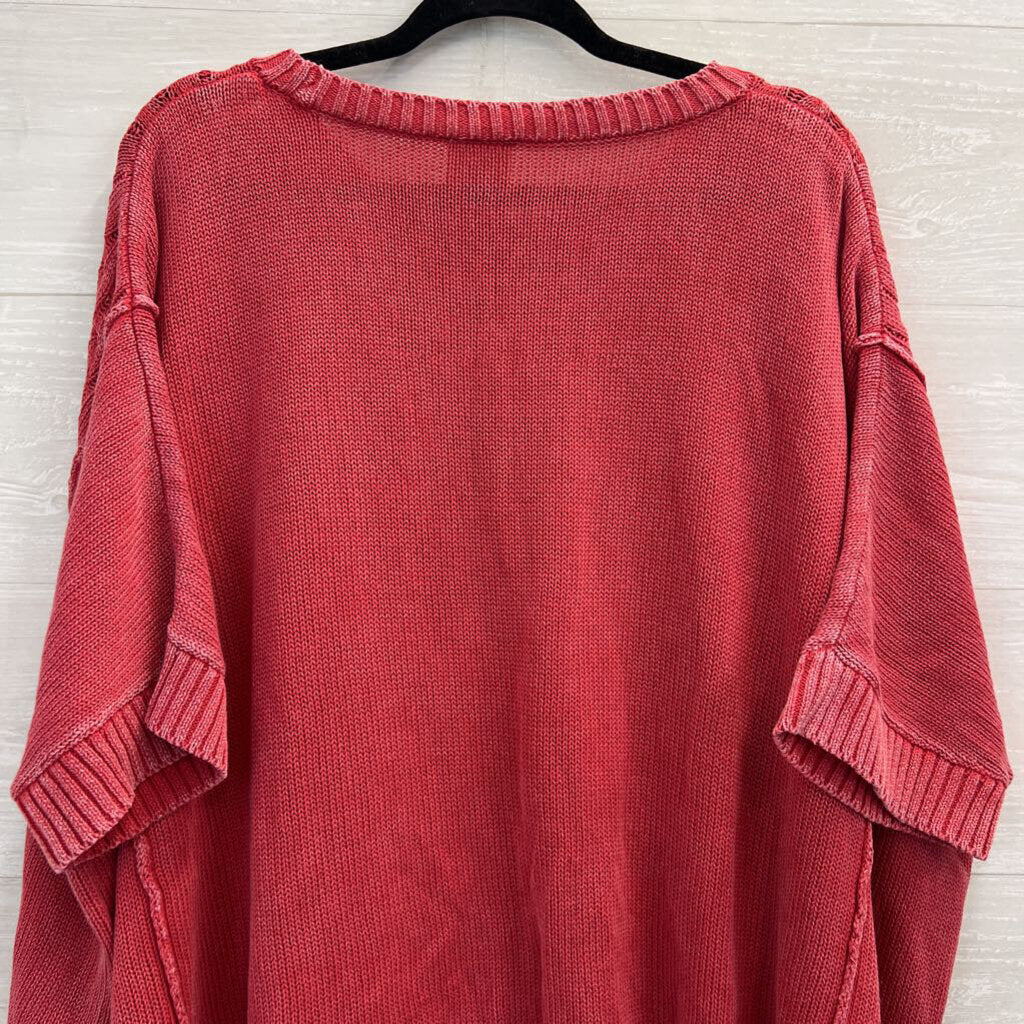 Artistic Works by Lu Pinkish Red Cable Knit Short Sleeve Boxy Sweater Top Medium