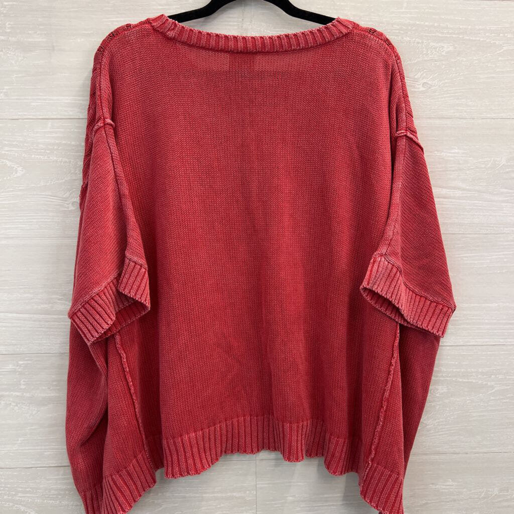 Artistic Works by Lu Pinkish Red Cable Knit Short Sleeve Boxy Sweater Top Medium